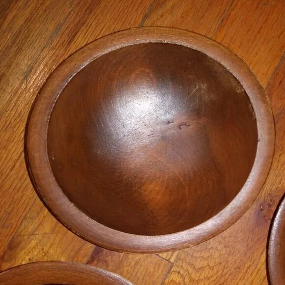 Set of 4 wood bowls VTG WOODCRAFTERY MADE IN AMERICA ovoid RUSTIC FARMHOUSE - Picture 10 of 12